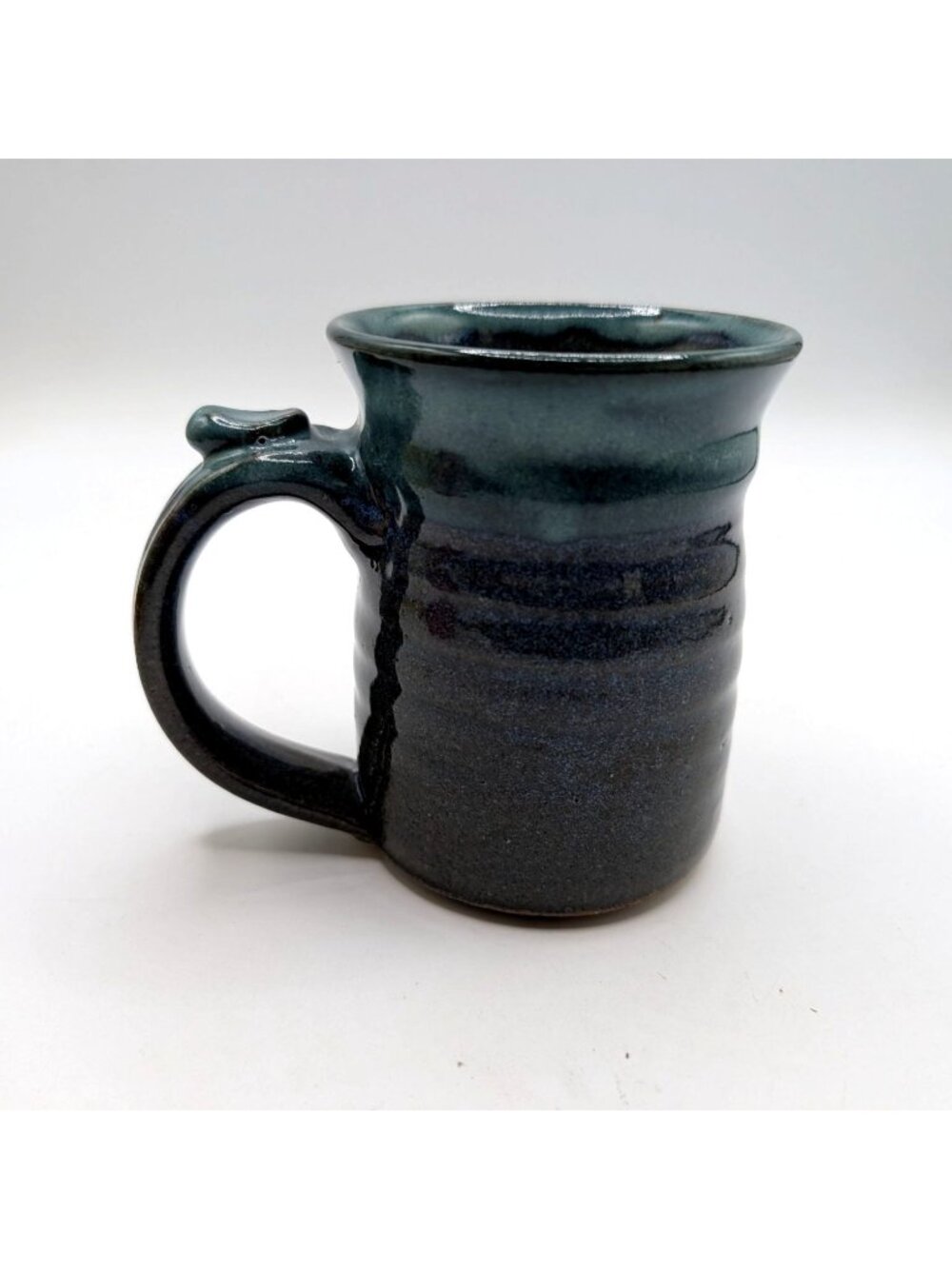 Handmade Pottery Mug W 3D Mermaid Design Blue & Brown Artist Signed - Picture 2 of 11